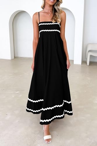 Image of PRETTYGARDEN Women's 2026 Summer Flowy Maxi Dress Casual Sleeveless Spaghetti Strap Ruffle Beach Long Dresses