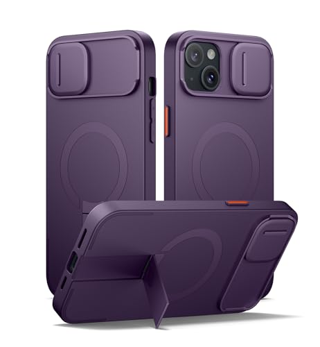 Coque magnétique iPhone 15 Plus SURITCH violette antichoc avec support et cache caméra