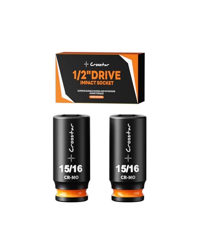 Image of Crosstar 2 Pack 15 /16 inch Deep Impact Socket,Axle Shaft Nut Socket,1 /2 inch Drive