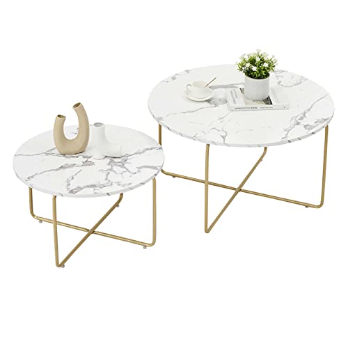 Ginhow Wohnzimmertisch Rund | Marmor Couchtisch Rund | Beistelltisch Gold |...