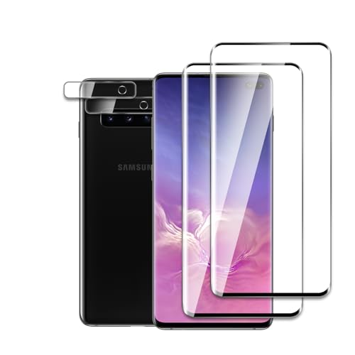 2 Piezas Vidrio Templado Protector Pantalla para Samsung Galaxy S10 Plus con 2 Piezas Protector de Lente de Cámara, 3D Cobertura Completa, Ultra HD, Anti Arañazos, Fácil Instalación