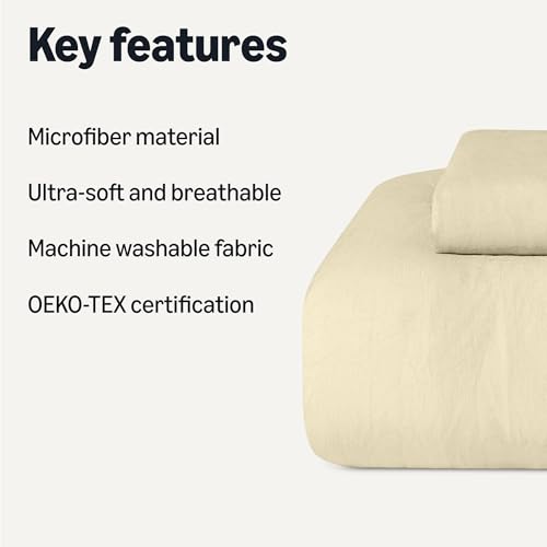 Image of Amazon Basics Brushed Microfiber Comforter Set, Extra Soft with Natural Texture, Oeko-TEX Certified, Machine Washable, 2-Piece, Twin /Twin XL, Beige