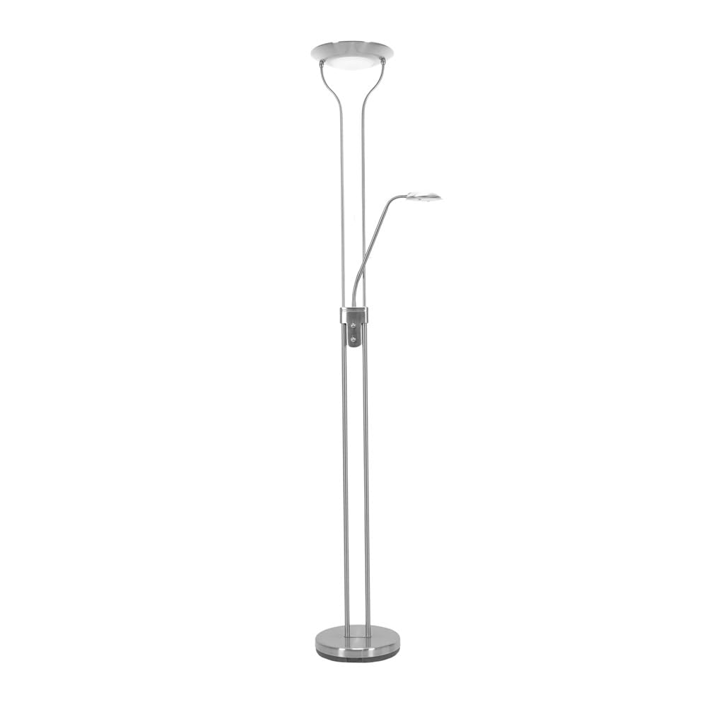 ValueLights Beata Integrated LED Uplight Floor Lamp with Task Reading Side Lamp in Silver