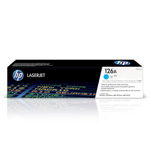 HP 126A CE311A, Cian, Cartucho Tóner Original, de 1.000 páginas, para impresoras HP LaserJet Pro serie CP1020, CP1025, TopShot M275 y 100 Color MFP 175