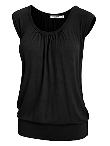 Lock and Love Women's Scoop Neck Short Sleeve Solid/Print/Dip-Dye Sweetheart Top S-3XL Plus Size