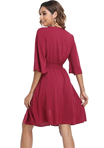 Image of VintageClothing Women's Floral Sundresses Flowy Boho Summer Beach Dress | Lightweight Breathable material,Elegant V Neck and Button Front Design,Flared Bell Sleeve Cut,Mini Casual dress