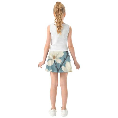 Joisal Dance Golf Athletic Shorts for Girls Skorts Toddlers Tennis Skirts Teen Skirt White Magnolia Flowers Blue 4t4