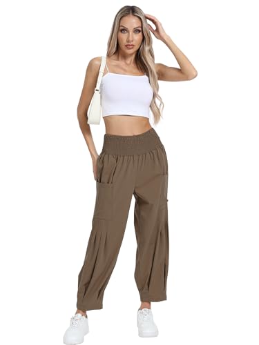 Women's Palazzo Pants, Summer Casual High Waist Loose Cargo Loung Harem Boho Pants with Pockets for Beach Travel3