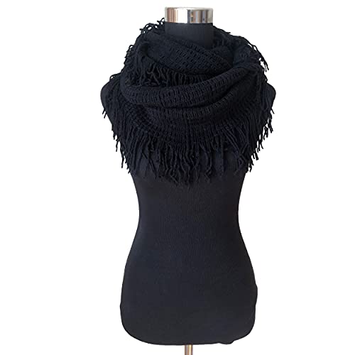 Unisex Women's Winter Fringe Tassel Neck Cozy Knit Cable Infinity Loop Cowl Scarf- Solid Color2