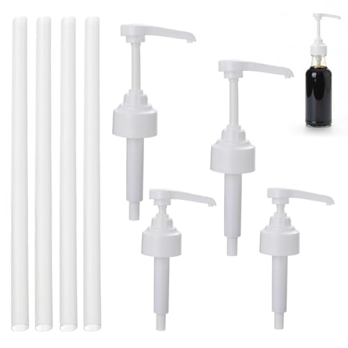 4er Set Weiße Sirup Pumpen für Präzise Dosierung Monin Pumpe 1L Ideal für Kaffee und Cocktails Kompatibel mit 700ml und 1L Flaschen Hygienische Lösung für Professionelle und Haushaltsnutzung
