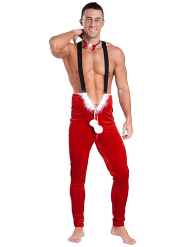 Sexy Santa Outfit for Men Soft Velvet Santa Claus One Piece Sleeveless Pajamas Jumpsuits Nightwear3