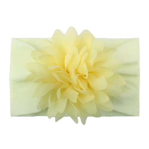 Image of SYGA Baby Headbands Nylon Flower Soft Stretchable Hairband for Newborn Infant Toddler Kids For 0-3 Year -Beige Yellow