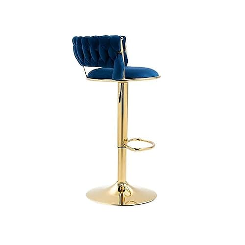 Image of Dream Furnishing - Set of 2 Bar /Kitchen Chairs 360 Degree Rotatable Swivel Elegant Classy & Comfortable Chair with Golden Base and Velvet Fabric (2 Chairs) (Blue)
