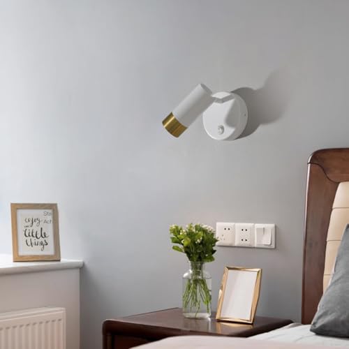 Image of DUHU Wall Sconce Lights for Bedroom,White Wall Light with Switch,Indoor Modern Gold Hardwired Sconces Wall Lighting with Rotatable Lampshade,Wall Lamps for Living Room,Corner,Hallway,Bar,Wall Decor