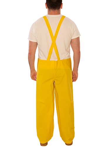 Image of Tingley O53107 Industrial Work Overalls, MD, Yellow | 35 mm PVC on Polyester, Waterproof Weather Resistant Workwear, Adjustable Elastic Suspenders, Snap fly front overalls