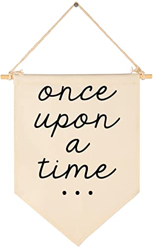 Image of Once Upon a Time-Decor Gift for Nursery Bedroom Playroom Front Door Bookshel Bookcase Reading Corner-Birthday Christmas Gift-Hanging Flag Banner Wall Sign Decor Present for Baby Kids Girl Boy Teen