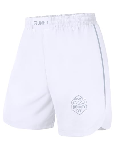 Runhit Mens BJJ Shorts MMA Fight Shorts for BJJ Wrestling Boxing No Gi Jiu Jitsu Muay Thai Training Cage Fighting Grappling Kickboxing White XL