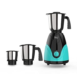 Pigeon Zest Mixer Grinder 3 Speed Control 750 Watt Powerful Copper Motor with 3 Stainless Steel Jars for Dry Grinding, Wet Grinding and Making Chutney and 3 Polycarbonate lids – Blue