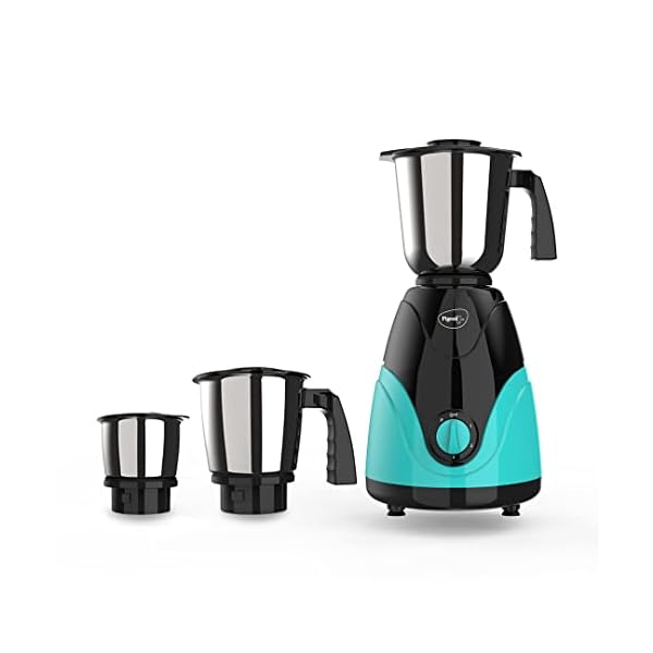 Pigeon Zest Mixer Grinder 3 Speed Control 750 Watt Powerful Copper Motor with 3 Stainless Steel Jars for Dry Grinding, Wet Grinding and Making Chutney and 3 Polycarbonate lids – Blue