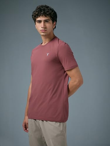 Image of TECHNOSPORT Men's Slim Fit Solid Crew Neck T-Shirt, Cotflex Quick Dry Wrinkle Resistant Polyester Sports Tee for Gym, Running, Training, Sports