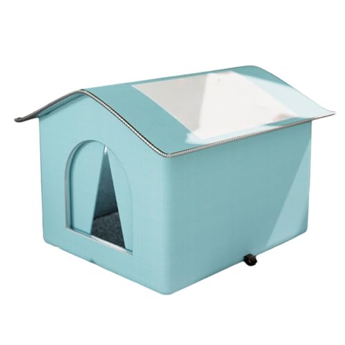 BtcFu毛布付き暖房付き猫ハウス、冬の屋外ハウス、防風・防雨野良シェルター、囲まれたペットテント、屋外野良ハウス、長持ちする断熱材、猫ハウス冬暖かい四季ユニバーサル野良防水防雨耐寒大空間囲まれたテントペット用品 (青,小さい)