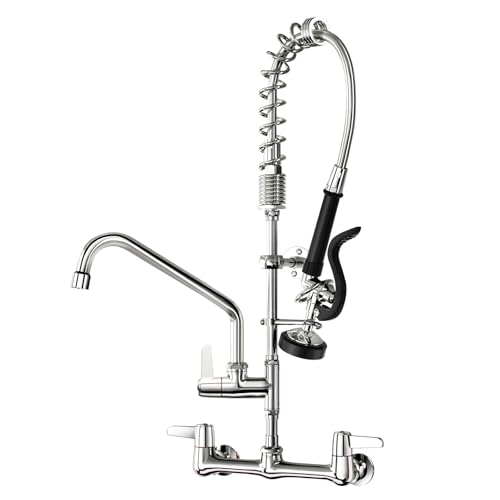Commercial Kitchen Faucet with Sprayer for Restaurant-Chefs: BESTJEEF Commercial Sink Faucet for Cook - 25 Height 8 Center Wall Mount Kitchen Faucet with Stainless Spring Spray and 10 Add-On Spout
