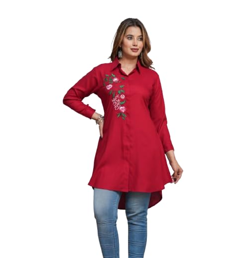 Casual Full Sleeve Hand Embroidery Rayon Women's Long Shirt-picture-25
