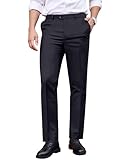 COOFANDY Men's Classic Fit Dress Pants Flat Front Straight Formal Pants Wrinkle Free Expandable Waist Suit Pants Black