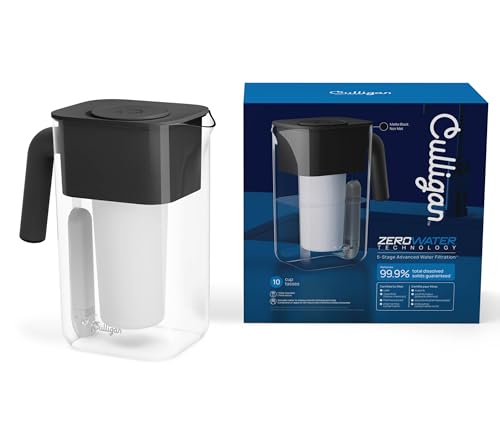 Image of Culligan with ZeroWater Technology 10-Cup Water Filter Pitcher - Includes 5-Stage Advanced Water Filter, IAPMO Certified to Reduce Lead, Total PFAS, Mercury, Fluoride, and Chlorine - Matte Black