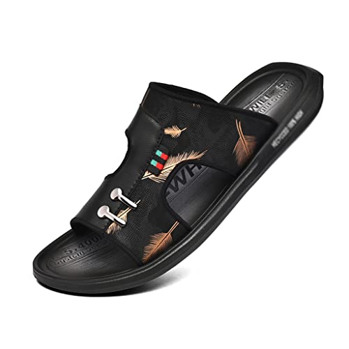 Woven Mesh Flip Flops Men Slippers Home Sandals PU Leather Print Men Shoes Sandalias(E,9.5)