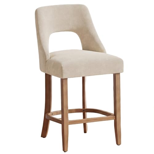 Image of UVV Bar Stools Set of 1, Upholstered Counter Height Bar Stools, Modern Counter Stools with Wood Legs for Kitchen Island Dining Room Bar, Beige