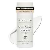 Clean + Kind Organic Beef Tallow Sunscreen SPF 50 Vanilla — Non-Nano Zinc Oxide Mineral Sunblock, Non-Toxic Natural Reef-Safe Water-Resistant Face & Body Sun Protection (3.4 oz)