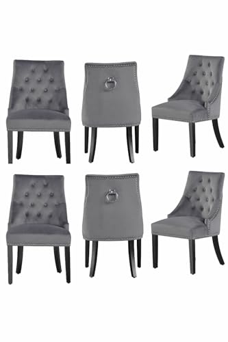 Life Interiors Velvet Dining Chair Upholstery - Tufted Velvet Chair Wooden Legs - Studded Dining Chairs - Knocker Back