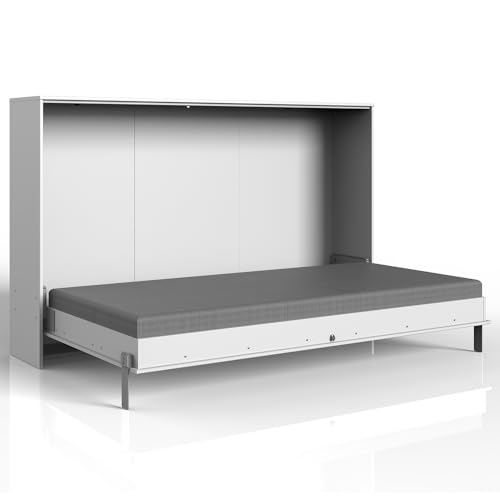 Lomadox Schrankbett weiß 120x200 cm mit Lattenrost Jugendbett Gästebett Klappbett Raumsparbett