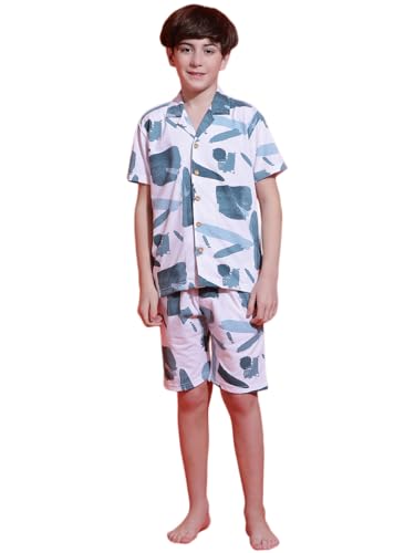 Image of Li'l Tomatoes Boys 100% Cotton Night Suit | Summer Printed Shirt & Shorts Set | Soft & Breathable Sleepwear | 9-16 Years