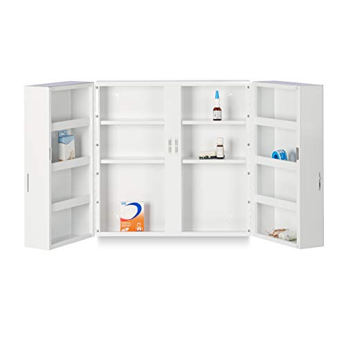 Relaxdays XXL Medicine Cabinet, Premium Locking w/ 2 Doors, 11 Compartments, HxWxD: 53 x 53 x 20 cm, First Aid Cupboard, White Relaxdays XXL Medicine Cabinet, Premium Locking w/ 2 Doors, 11 Compartments, HxWxD: 53 x 53 x 20 cm, First Aid Cupboard, White