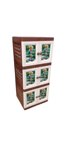 دولاب 3 دور بلاستيك بالرسم، بني