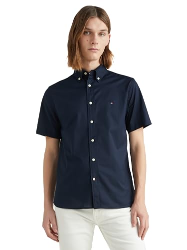 Image of Tommy Hilfiger Men's Short Sleeve Poplin Shirts in Regular Fit, Men's Button Down Shirts