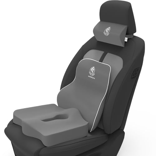 Image of MRRON Neckrest Back Support or Coccyx Orthopaedic Cushion for Long Sitting Universal fit with Ergonomic Design Made by High Density Memory Foam Used for Car or Office Chairs. (Grey, Long Back)