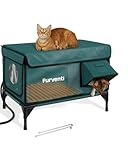 Outdoor Heated Cat House in Winter,Extremely Insulated & Weatherproof,Elevated Feral Cat Shelter with Waterproof Eaves & Escape Door for Outside Stray Barn Cat (Dark Green,M)