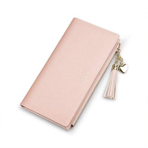 Image of Valentoria Womens Wallet Cute Elegant Long Slim Card Holder Case Minimalist Coin Purse Thin Tassels Zip Clutch Wallets for Girls Ladies | Cute