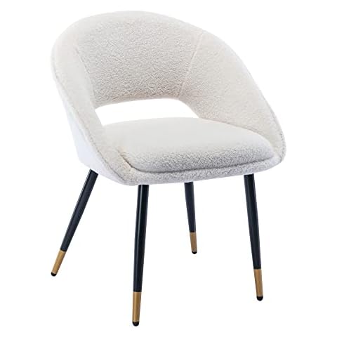 KCC Fluffy Desk Chair, Faux Fur Accent Chair, Comfy Modern Leisure Armchair No Wheel, Upholstered Elegant Fuzzy Chair with Metal Legs for Teens Women Girls, Home Vanity Makeup Office Chair Black Cover