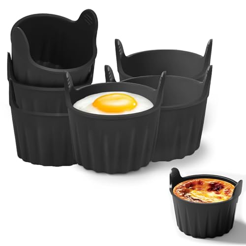 6PCS Ramekins for Air Fryer - Egg Poacher Food Grade Air Fryer Cup, Silicone Air Fryer Accessories Poached Egg Moulds for Air Fryer, Microwave and Oven