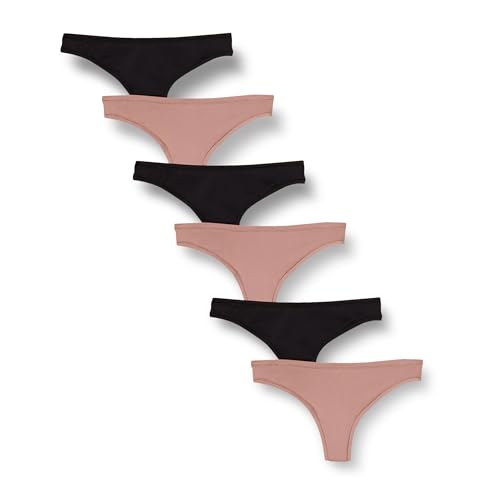Amazon Essentials Ropa Interior de Microfibra (Estilo Hípster y Tanga, Disponible en Tallas Grandes) Mujer, Pack de 6, Negro/Rosa Viejo, XL Grande