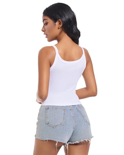 Women Scoop Neck Spaghetti Strap Ribbed Tank Tops Slim Fitted Shirts Basic Sleeveless Layering Camisole4