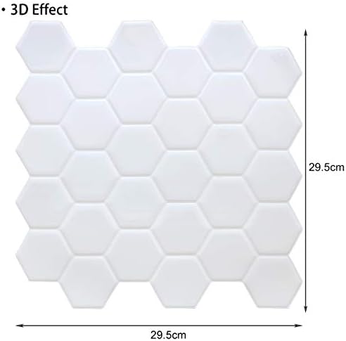 HyFanStr Peel and Stick Wall Tiles Backsplash for Kitchen, Self Adhesive Waterproof White 3D Tile Stickers for Bathroom, Subway Stick On Tiles Splashback (Pack of 4)