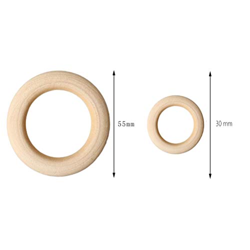 TsLinc 40 Pcs Natural Wood Rings, wooden Rings for Macrame Early Years Loose Parts Play 2 Size Wooden Rings Natural Resources for Early Years Loop Ring for Craft DIY Jewelry Findings (55mm, 30mm)