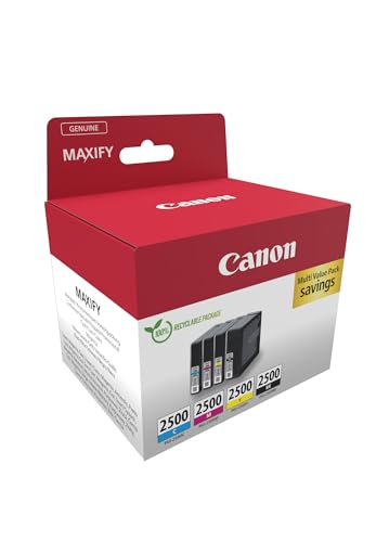 Canon PGI-2500 oryginalne wkłady atramentowe, 4 sztuki (czarny, cyjan, magenta, żółty) - kartonowe opakowanie zbiorcze