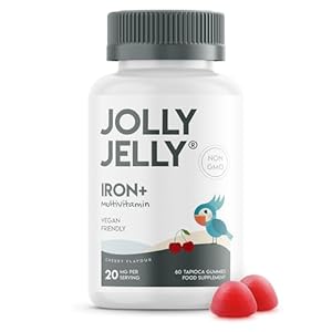 Iron 20mg Gummies – with Vitamin C, Niacin, B6, B5, B12, Folic Acid & Biotin – Potent Formula for Energy & Immunity – Cherry Flavour – 60 Vegan Gummies – by Jolly Jelly