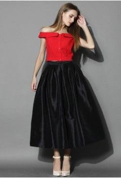 Women Skirt Midi-Length Black Taffeta Skirt – Elegant Special Occasion Skirt3